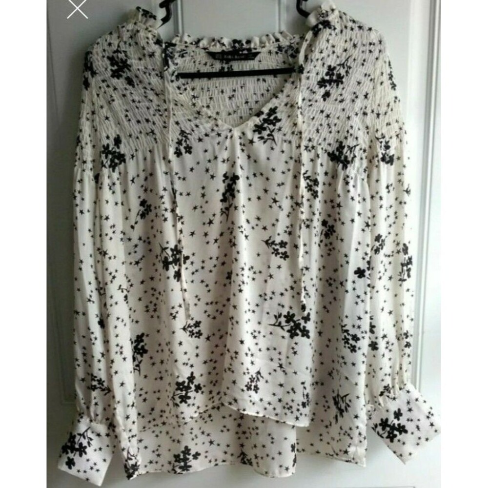 Zara Blouse Basic Women's XS Floral Stars Long Sleeve White Black New